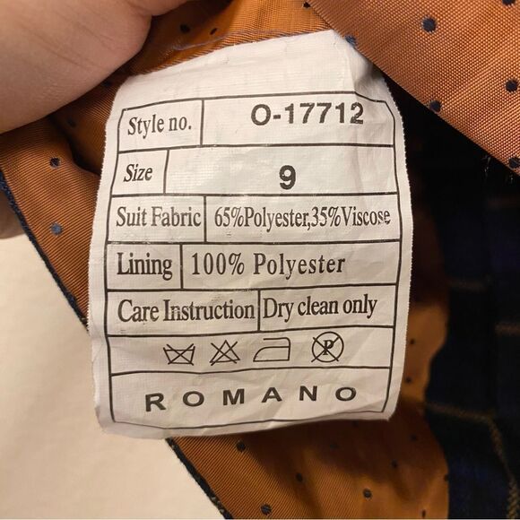 Romano Boys kids Navy blue plaid tweed orange lined formal dress up vest suit 9 - Picture 8 of 9